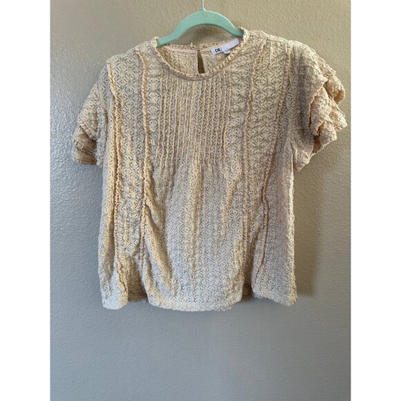 DR2 Womens Off White Blouse Small short sleeve textured‎ polyester round neck - Picture 2 of 8